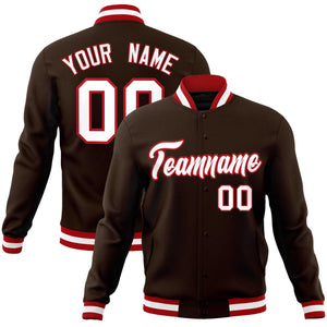 Custom Brown White-Red Classic Style Varsity Full-Snap Letterman Jacket