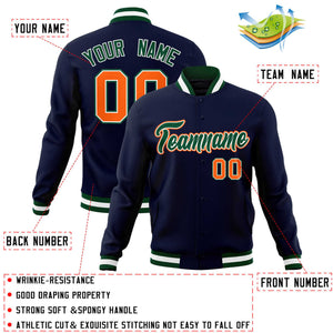 Custom Navy Green-Orange Classic Style Varsity Full-Snap Letterman Jacket