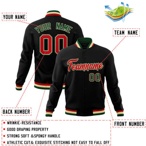 Custom Black Red-Green Classic Style Varsity Full-Snap Letterman Jacket