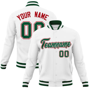 Custom White Green-Red Classic Style Varsity Full-Snap Letterman Jacket