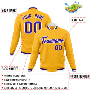 Custom Yellow Purple-White Classic Style Varsity Full-Snap Letterman Jacket