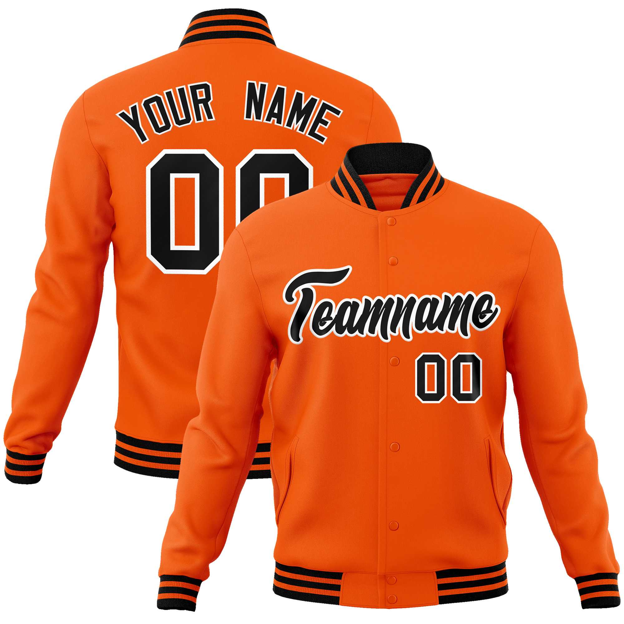 Custom Orange Black-White Classic Style Varsity Full-Snap Letterman Jacket