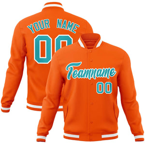 Custom Orange Aqua-White Classic Style Varsity Full-Snap Letterman Jacket