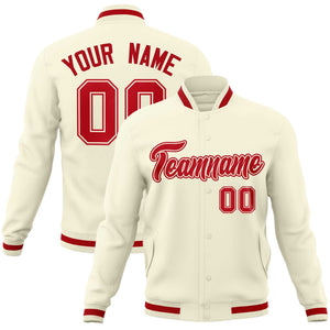 Custom Khaki Red-Red Classic Style Varsity Full-Snap Letterman Jacket