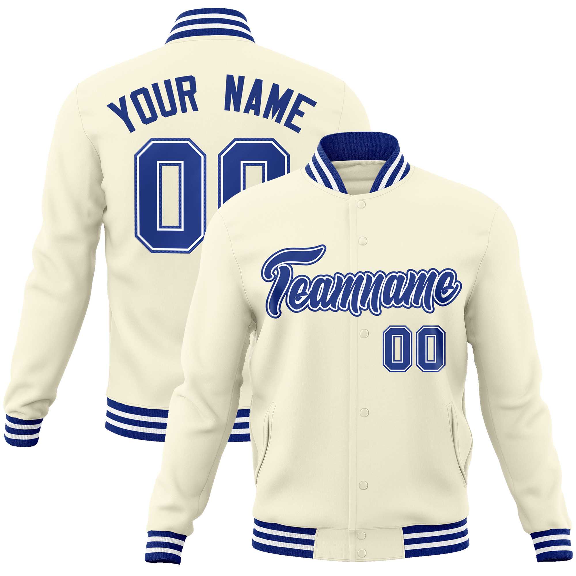 Custom Khaki Royal-Royal Classic Style Varsity Full-Snap Letterman Jacket