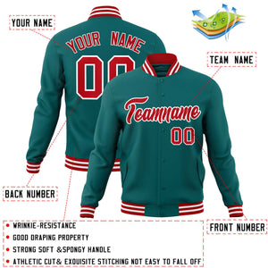 Custom Aqua Red-White Classic Style Varsity Full-Snap Letterman Jacket