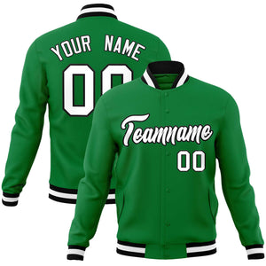 Custom Kelly Green White-Black Classic Style Varsity Full-Snap Letterman Jacket