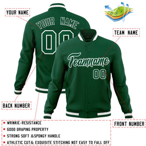 Custom Green Green-White Classic Style Varsity Full-Snap Letterman Jacket