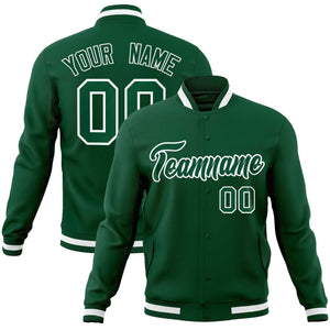 Custom Green Green-White Classic Style Varsity Full-Snap Letterman Jacket