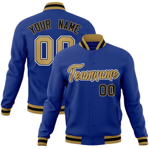 Custom Royal Old Gold-White Classic Style Varsity Full-Snap Letterman Jacket