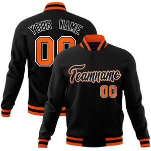 Custom Black Black-Orange Classic Style Varsity Full-Snap Letterman Jacket