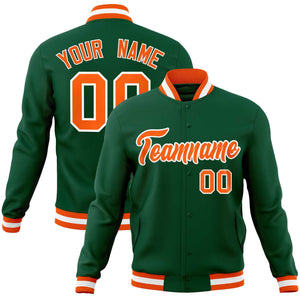 Custom Green Orange-White Classic Style Varsity Full-Snap Letterman Jacket