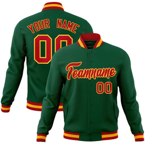 Custom Green Red-Gold Classic Style Varsity Full-Snap Letterman Jacket