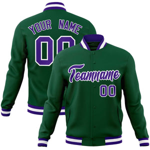 Custom Green Purple-White Classic Style Varsity Full-Snap Letterman Jacket