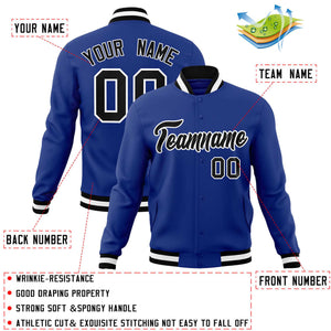 Custom Royal Black-White Classic Style Varsity Full-Snap Letterman Jacket