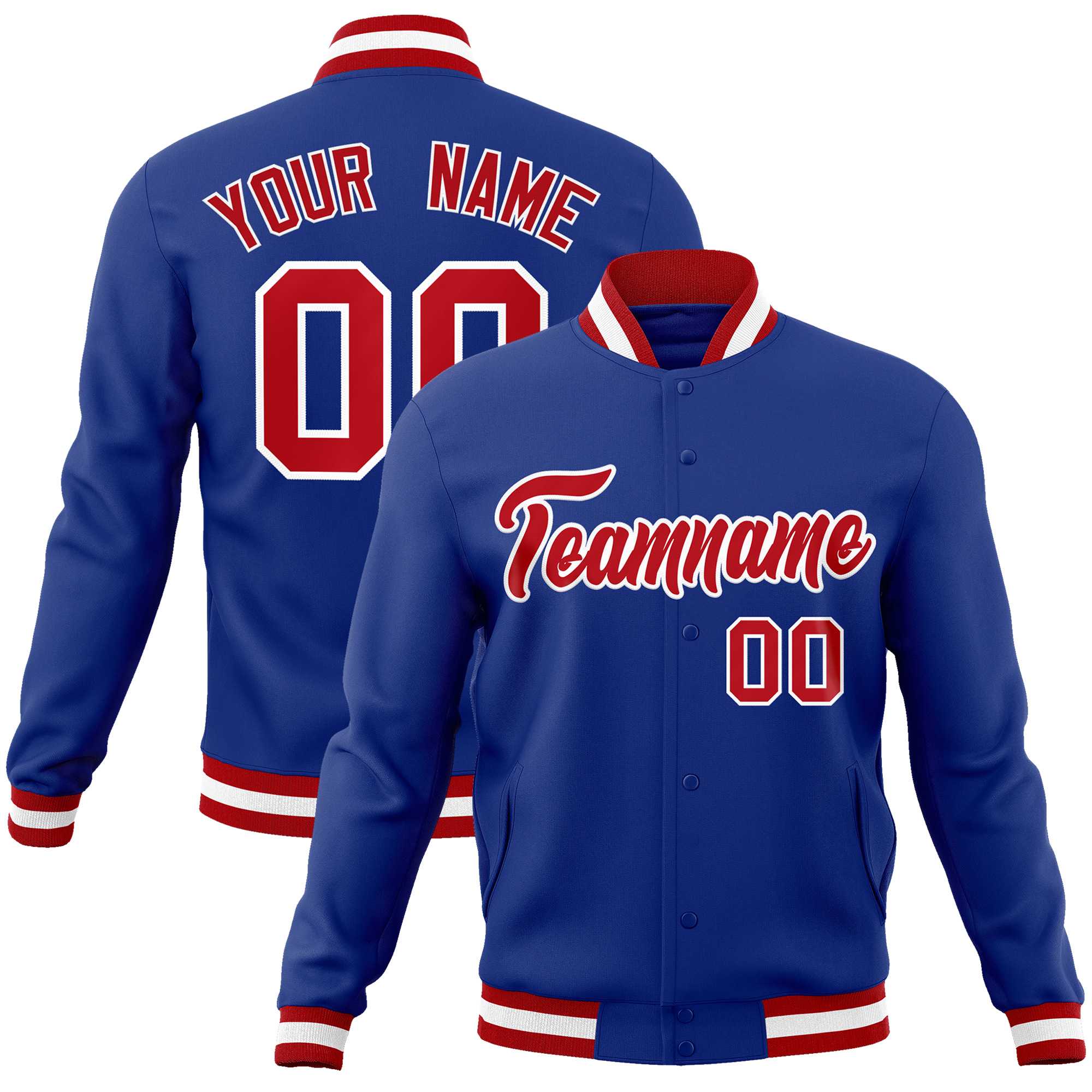 Custom Royal Red-White Classic Style Varsity Full-Snap Letterman Jacket