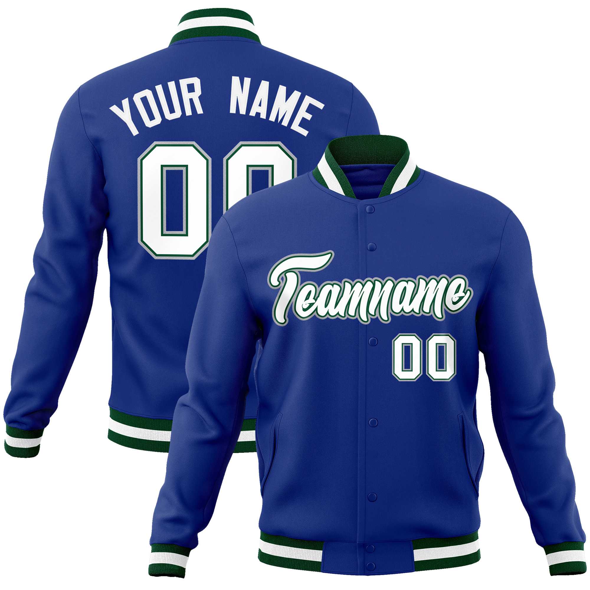 Custom Royal White-Gray Classic Style Varsity Full-Snap Letterman Jacket