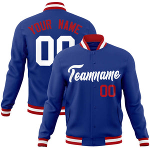 Custom Royal White Classic Style Varsity Full-Snap Letterman Jacket