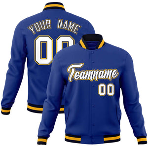 Custom Royal White-Gold Classic Style Varsity Full-Snap Letterman Jacket