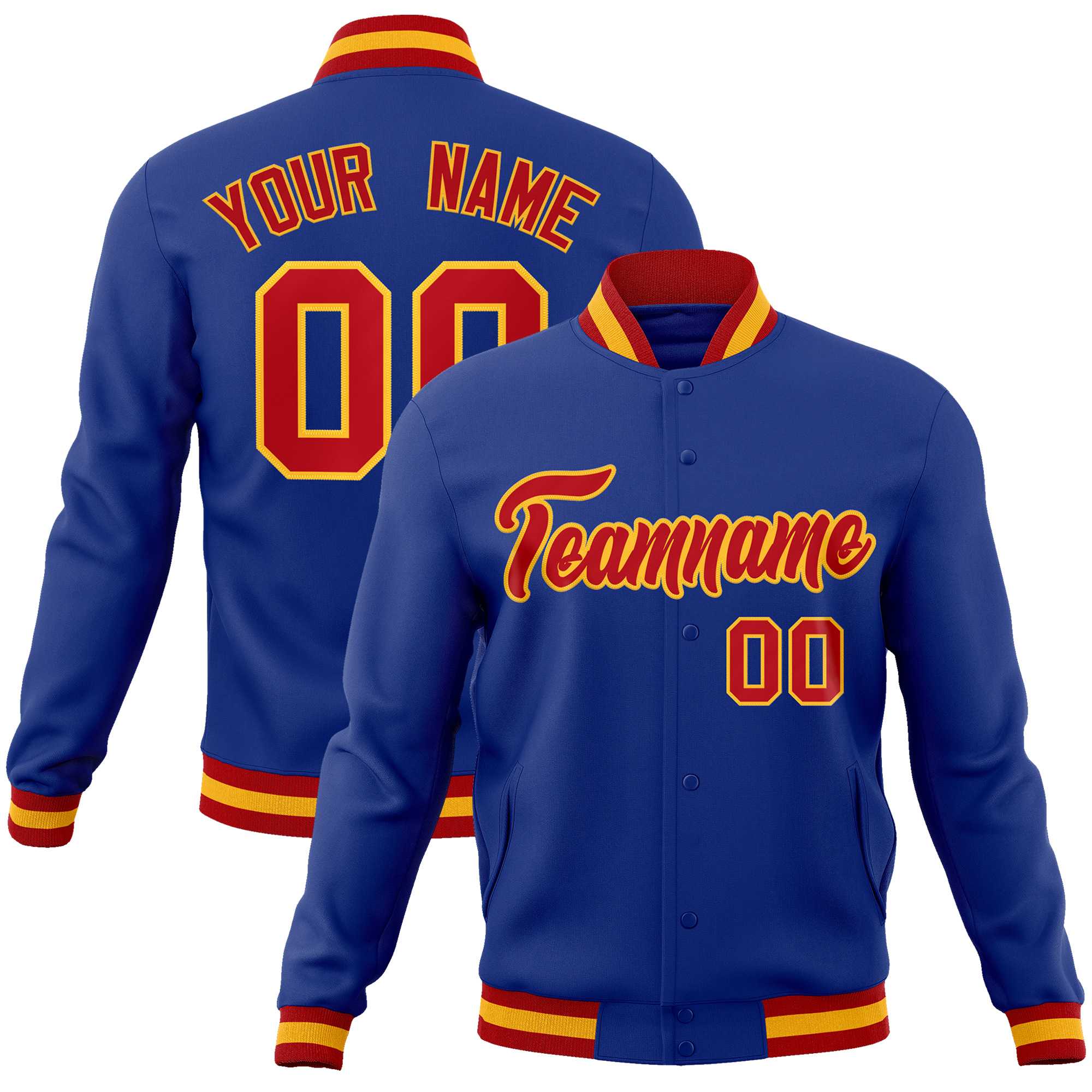 Custom Royal Red-Gold Classic Style Varsity Full-Snap Letterman Jacket