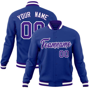 Custom Royal Purple-White Classic Style Varsity Full-Snap Letterman Jacket