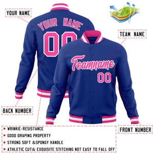 Custom Royal Pink-White Classic Style Varsity Full-Snap Letterman Jacket