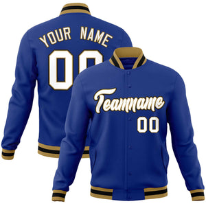 Custom Royal White-Black Classic Style Varsity Full-Snap Letterman Jacket