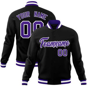 Custom Black Purple-White Classic Style Varsity Full-Snap Letterman Jacket