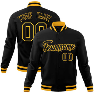 Custom Black Gold Classic Style Varsity Full-Snap Letterman Baseball Jacket