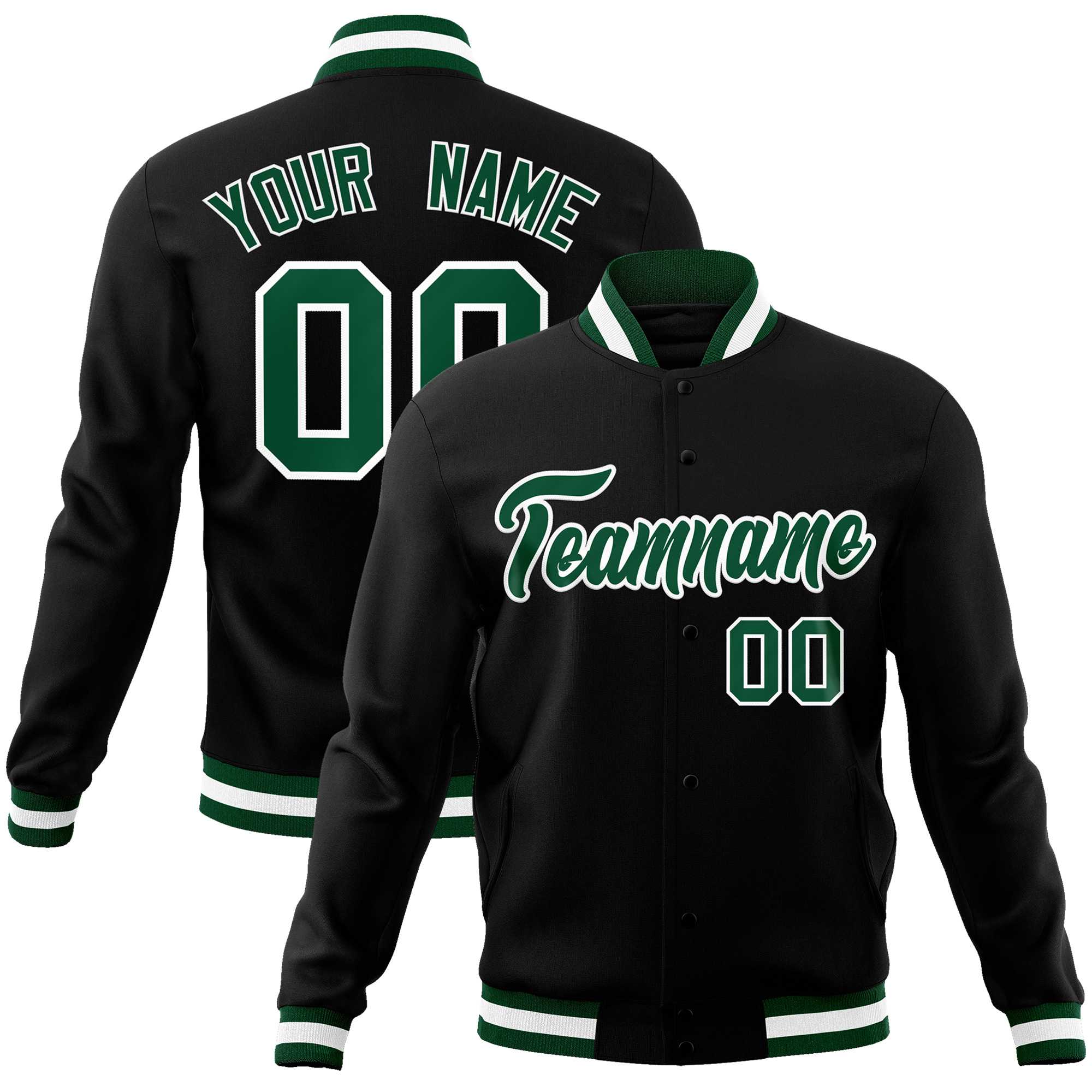 Custom Black Green-White Classic Style Varsity Full-Snap Letterman Jacket