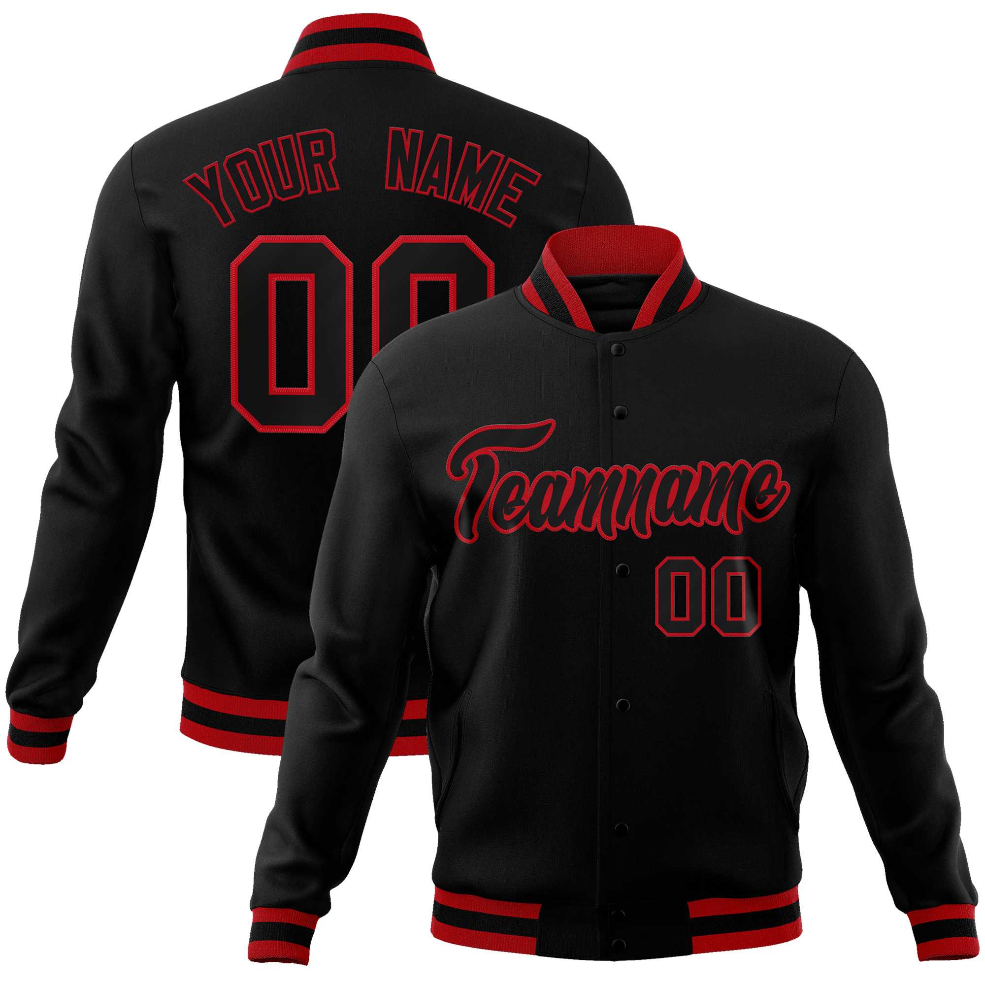 Custom Black Black-Red Classic Style Varsity Full-Snap Letterman Jacket