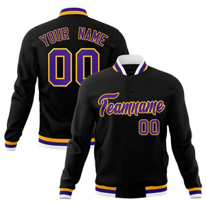 Custom Black Purple-Gold Classic Style Varsity Full-Snap Letterman Jacket