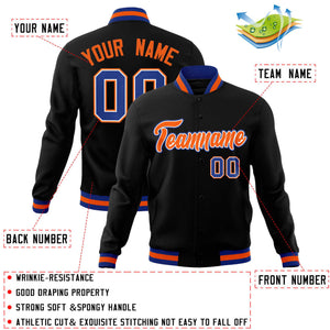 Custom Black Orange-Royal Classic Style Varsity Full-Snap Letterman Jacket