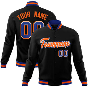 Custom Black Orange-Royal Classic Style Varsity Full-Snap Letterman Jacket