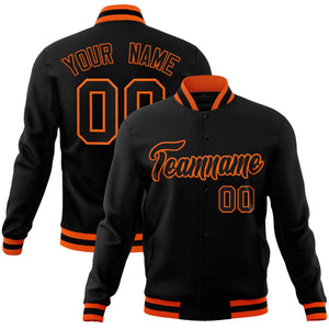 Custom Black Black-Orange Classic Style Varsity Full-Snap Letterman Jacket