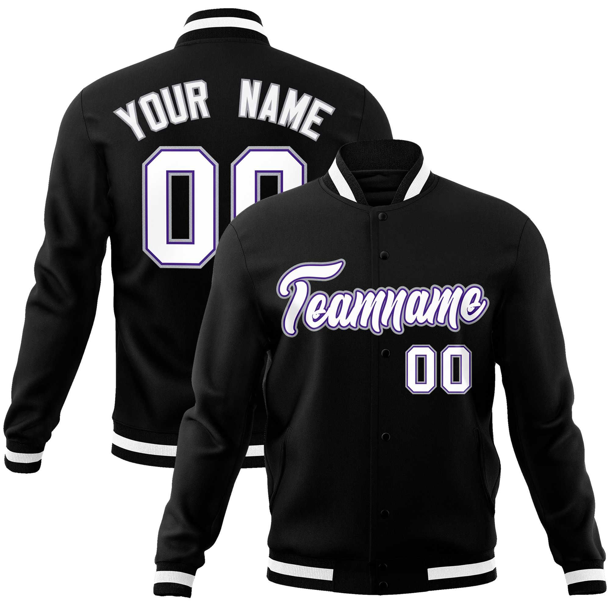 Custom Black White-Gray Classic Style Varsity Full-Snap Letterman Jacket