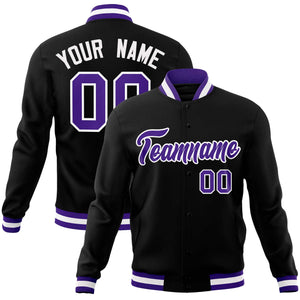 Custom Black Purple-White Classic Style Varsity Full-Snap Letterman Jacket