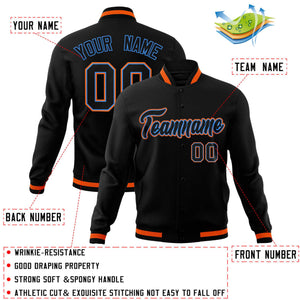 Custom Black Black-Orange Classic Style Varsity Full-Snap Letterman Jacket