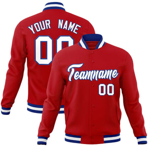 Custom Red White-Royal Classic Style Varsity Full-Snap Letterman Jacket