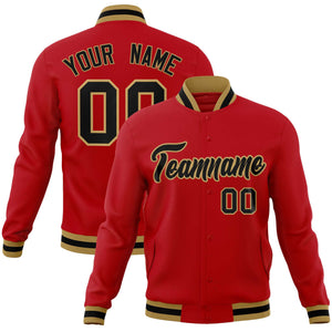 Custom Red Black-Old Gold Classic Style Varsity Full-Snap Letterman Jacket