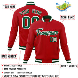 Custom Red Green-White Classic Style Varsity Full-Snap Letterman Jacket