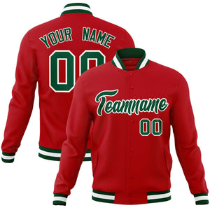 Custom Red Green-White Classic Style Varsity Full-Snap Letterman Jacket