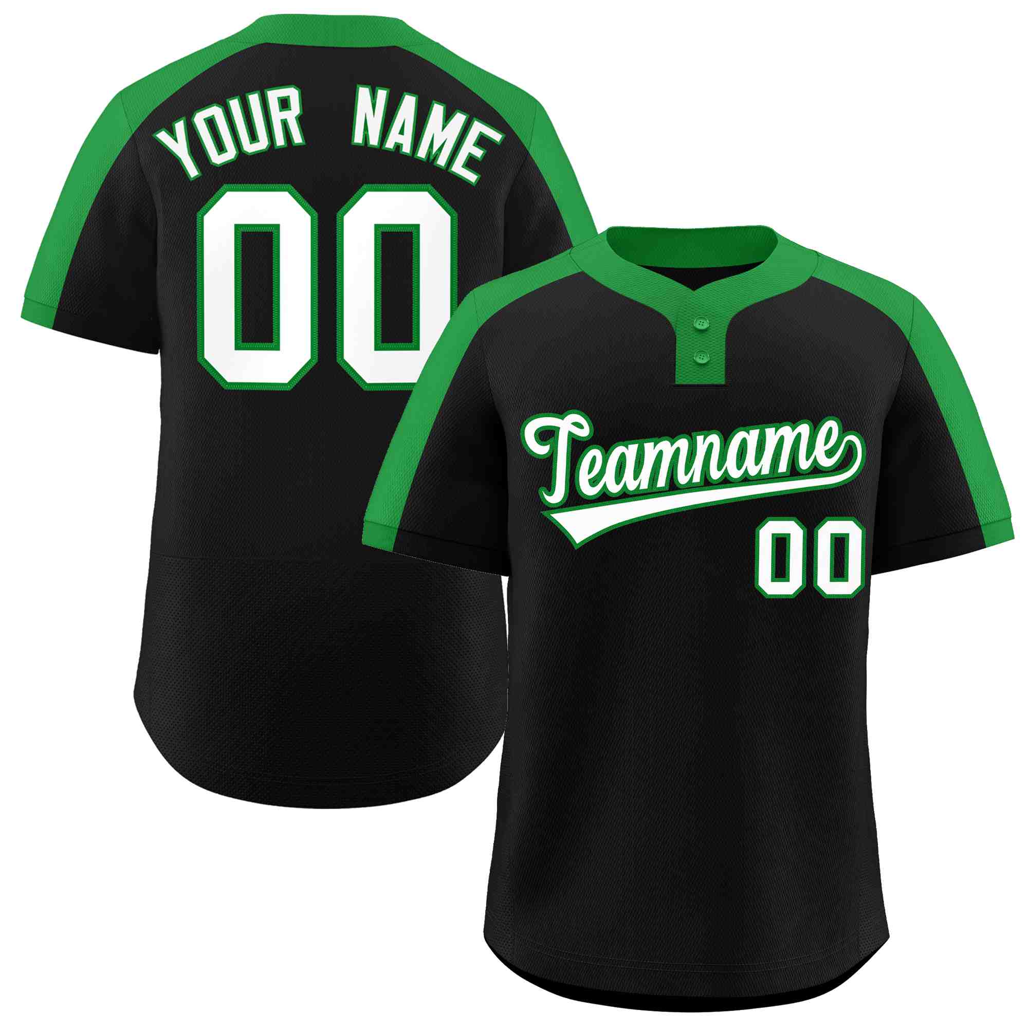 Maillot de baseball personnalisé à deux boutons, noir, blanc, vert Kelly, style classique, authentique