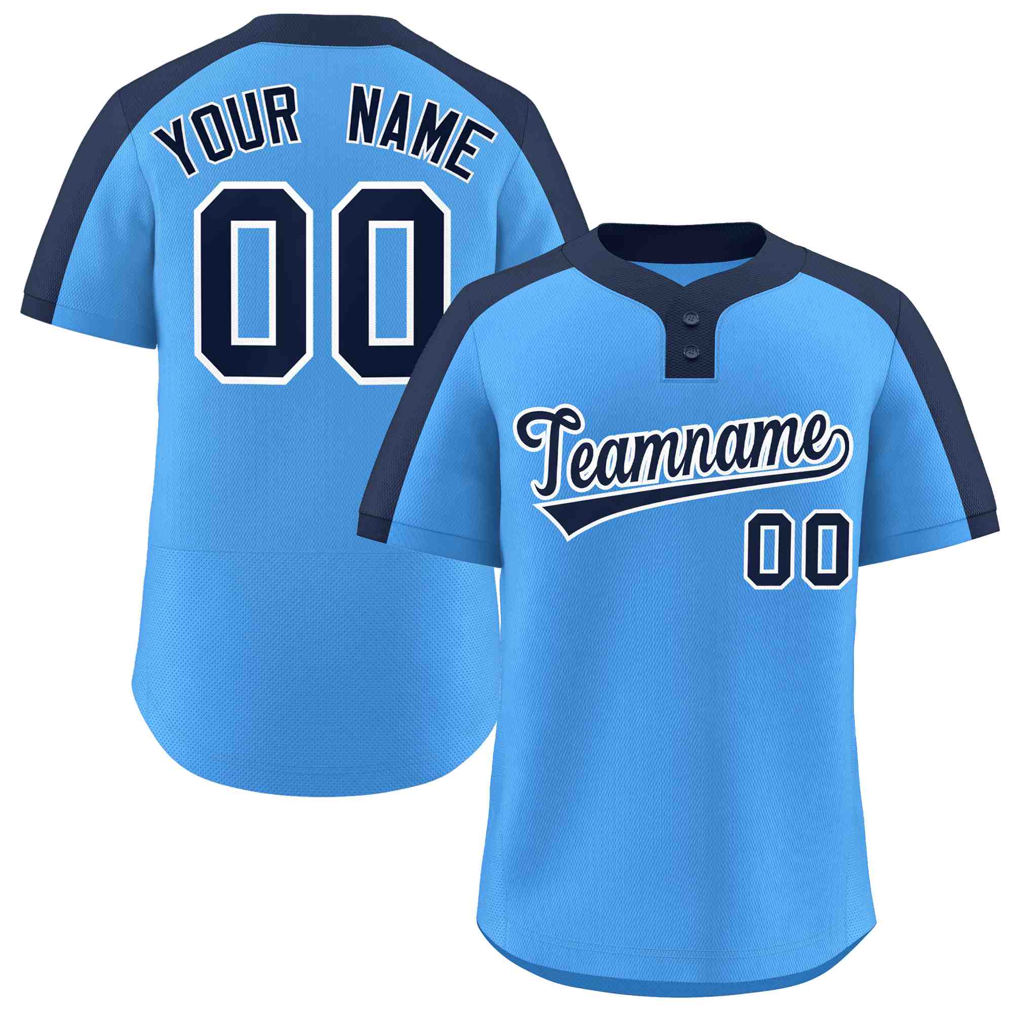 Maillot de baseball personnalisé à deux boutons, bleu marine et blanc, style classique, authentique