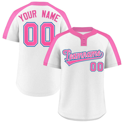 Custom White Pink-White Classic Style Authentic Two-Button Baseball Jersey