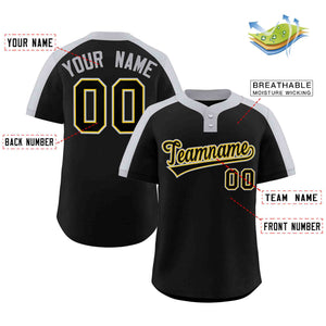 Custom Black Black-Gold Classic Style Authentic Two-Button Baseball Jersey