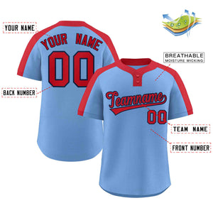 Custom Light Blue Red-Navy Classic Style Authentic Two-Button Baseball Jersey