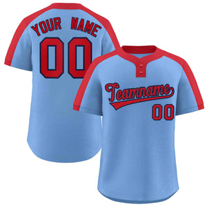 Custom Light Blue Red-Navy Classic Style Authentic Two-Button Baseball Jersey