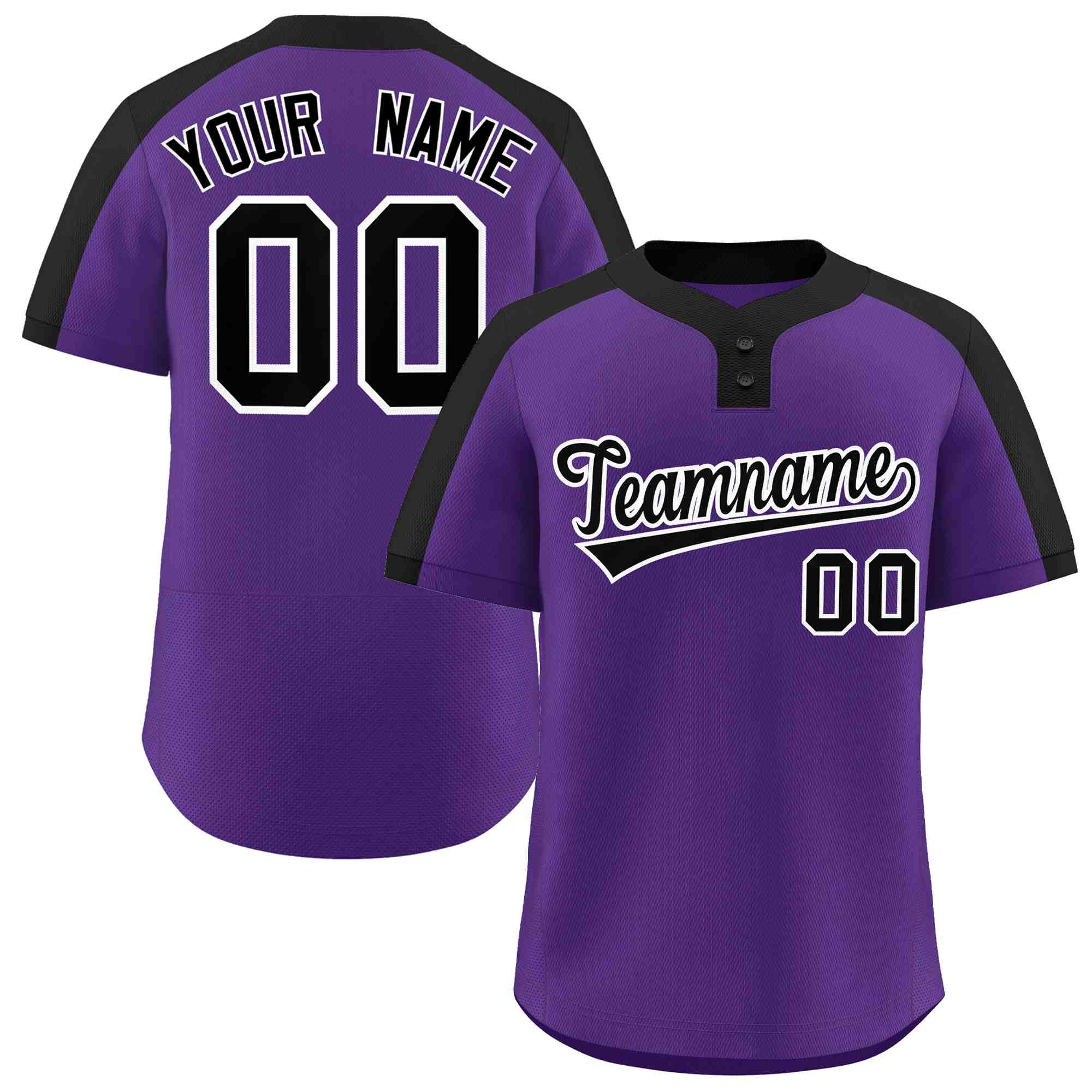 Maillot de baseball authentique à deux boutons, personnalisé, violet, noir et blanc, style classique