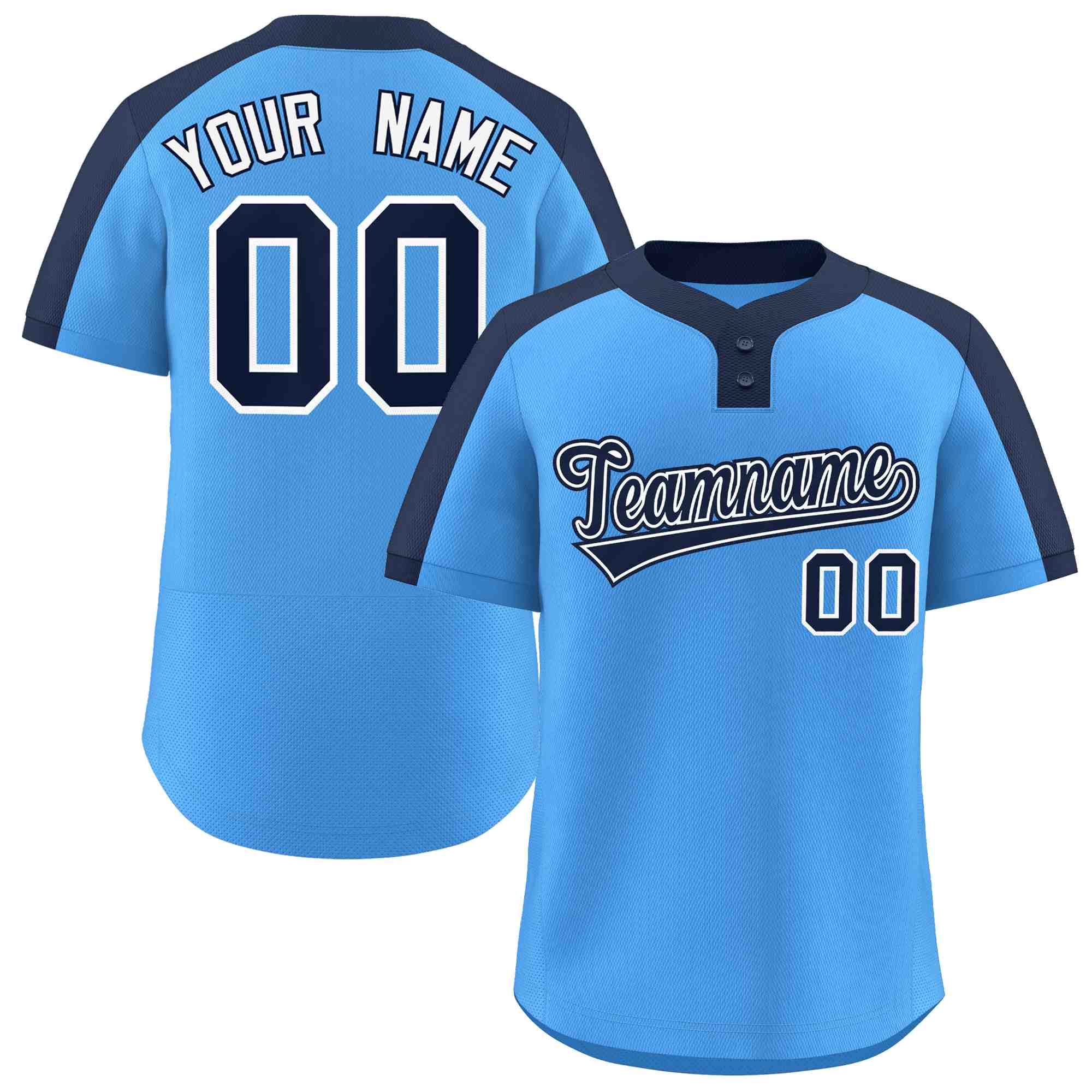 Maillot de baseball personnalisé à deux boutons, bleu marine et blanc, style classique, authentique